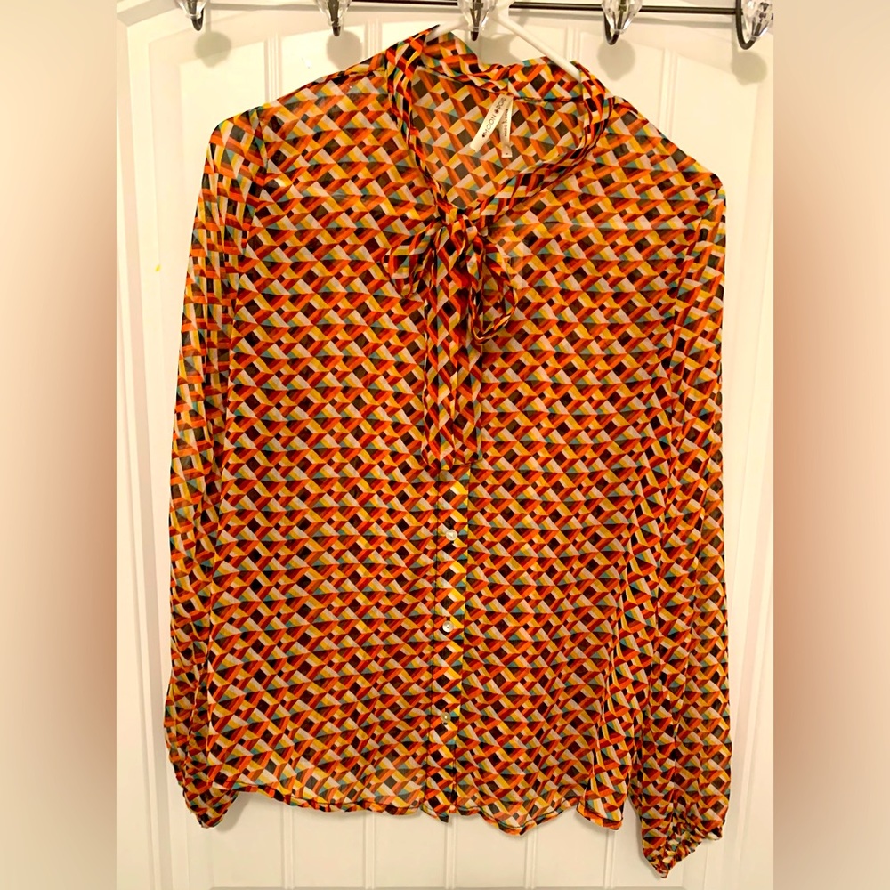 🔥2/$20🔥 semi-sheer colorful button down blouse
